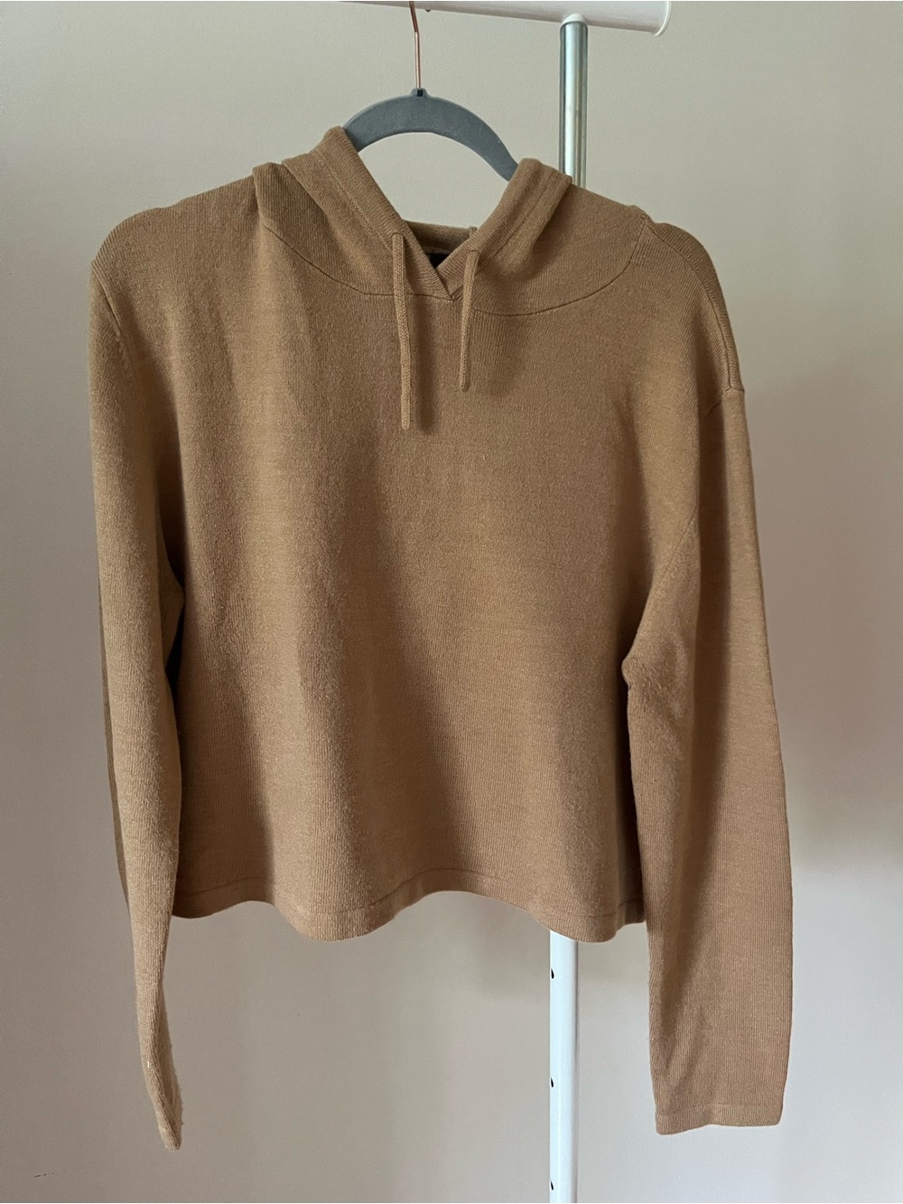 French Connection Camel Cropped Knit Hoodie